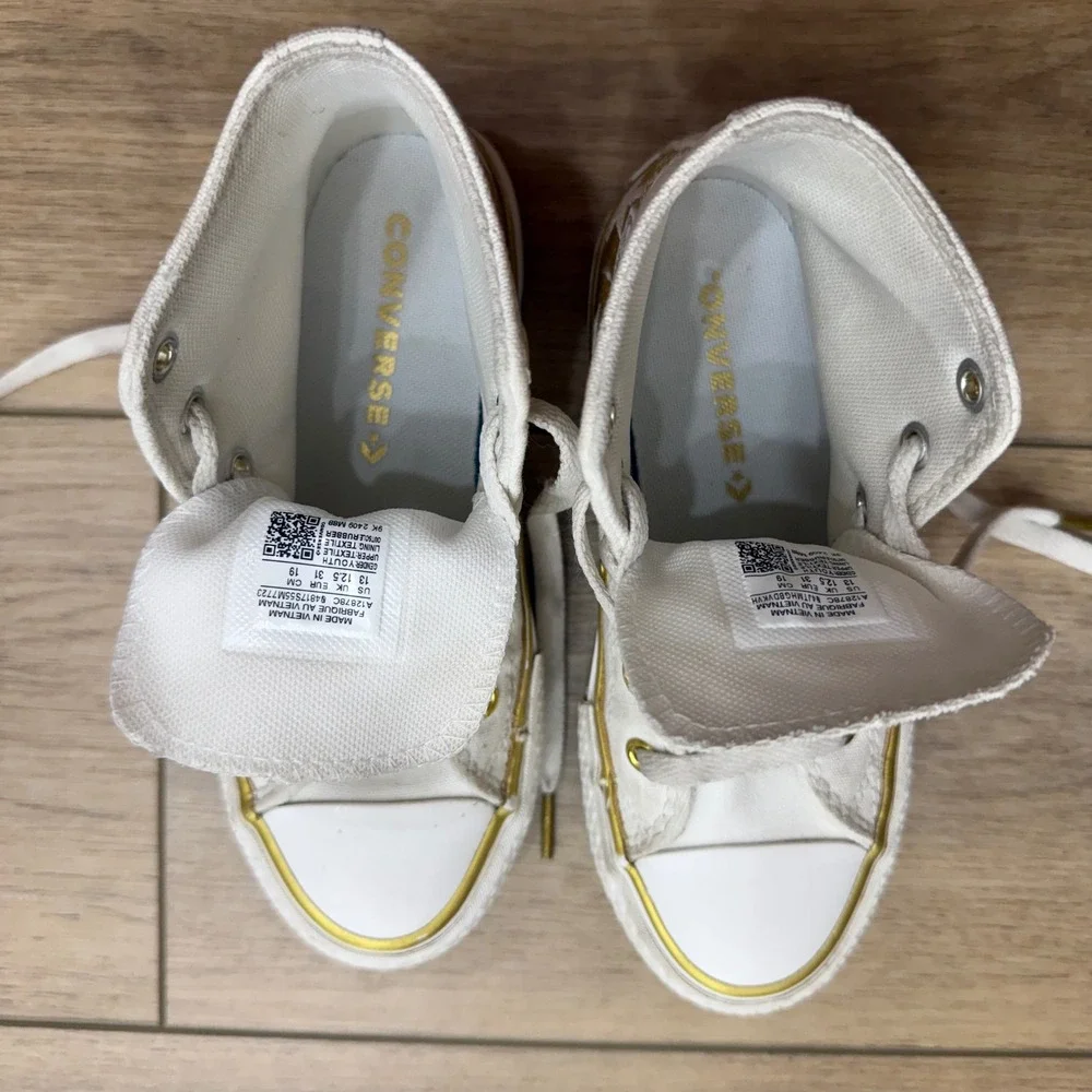 Converse Chuck All Star Eva Platform High Top White Gold Star Youth 13 Girls